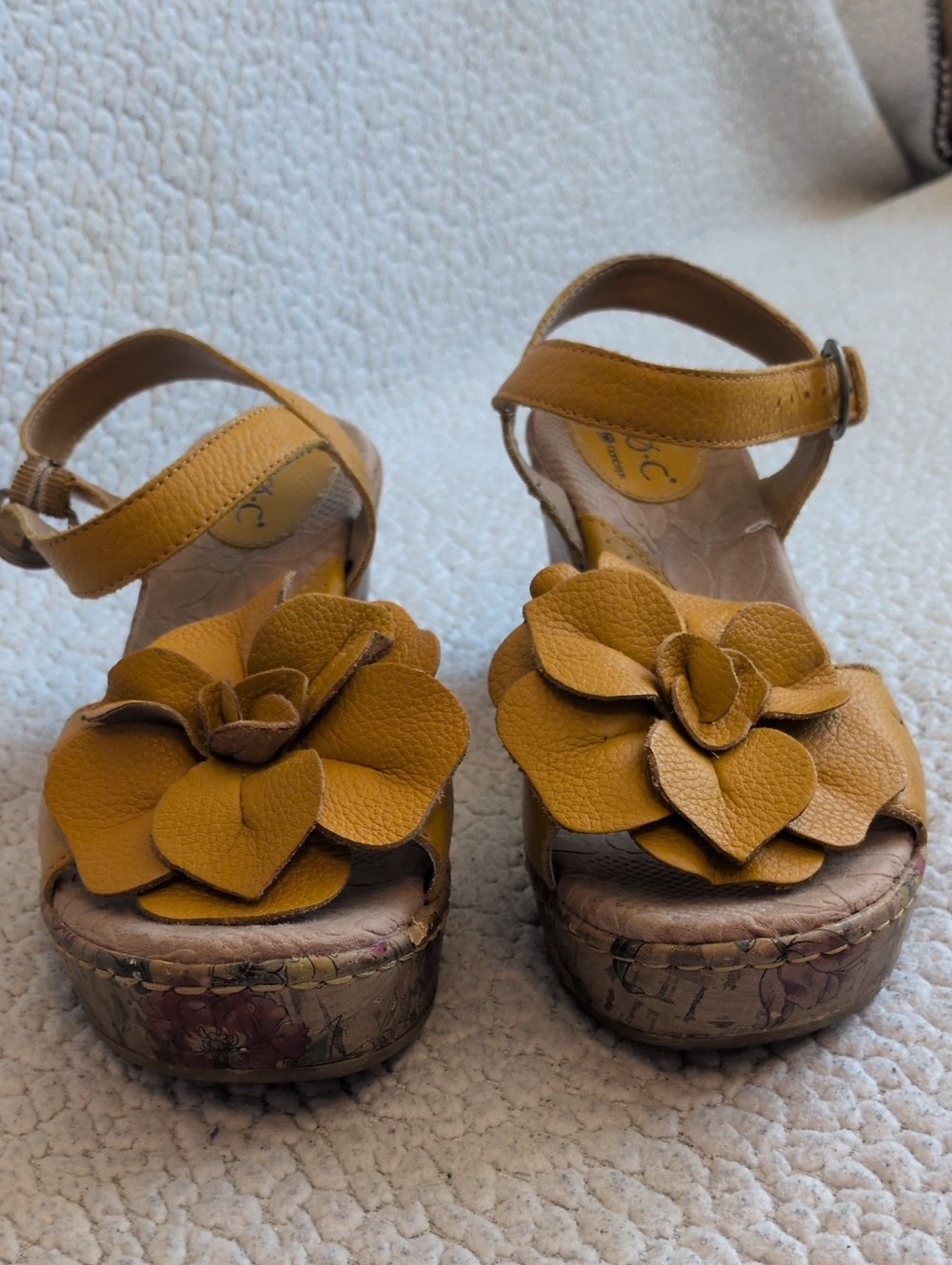 BOC Floral Leather Sling Back Strap Platform Wood Wedge Sandals Feminine Summer - Picture 2 of 13